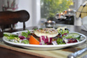 Stuffed Flat-Cap Mushroom (Sun Dried Tomatoes, Onion Marmalade, Topped with Goats Cheese